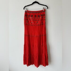 RARE UNIQUE Orange Tiered Maxi Skirt with Coin Embellishments